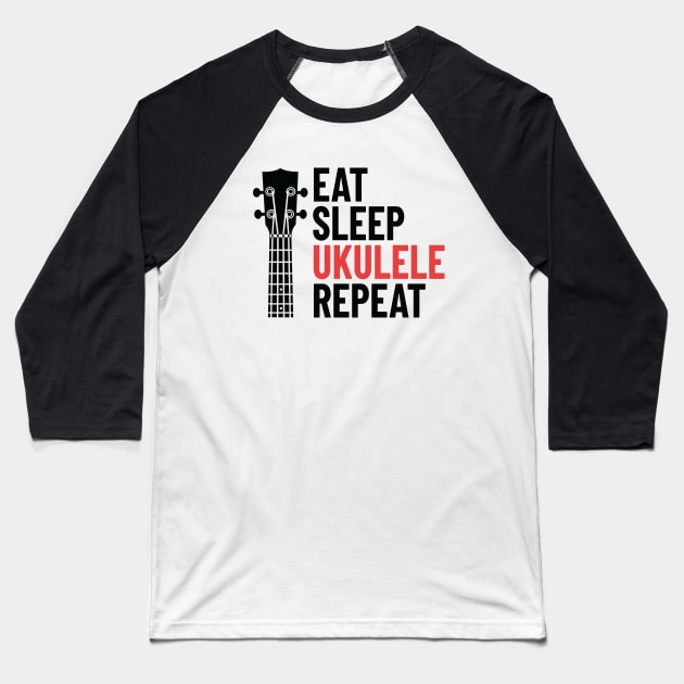 Eat Sleep Ukulele Repeat Ukulele Headstock Light Theme Baseball T-Shirt by nightsworthy